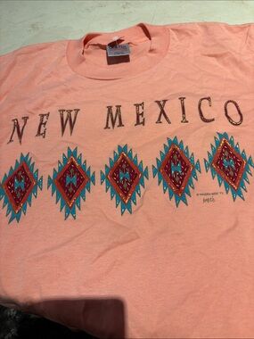 Jerzees Pink New Mexico Tee with Teal & Red Diamond Motifs